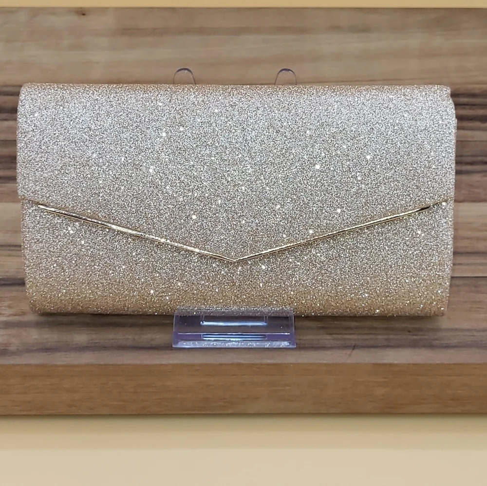 CLEARANCE! Women's Gold Glittery Evening Bag/Clutch w/Detachable Strap, NW…